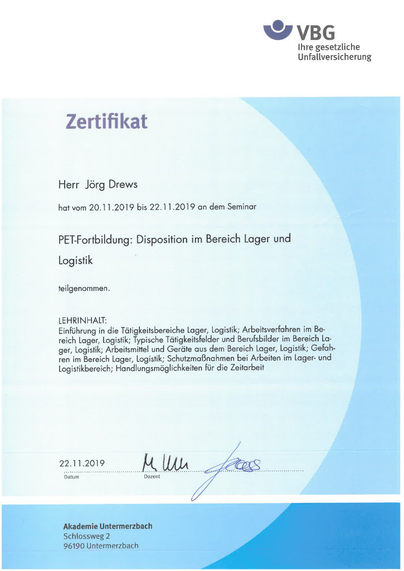 Zertifikat / Urkunde 14 – Jörg Drews, Handwerkbutler