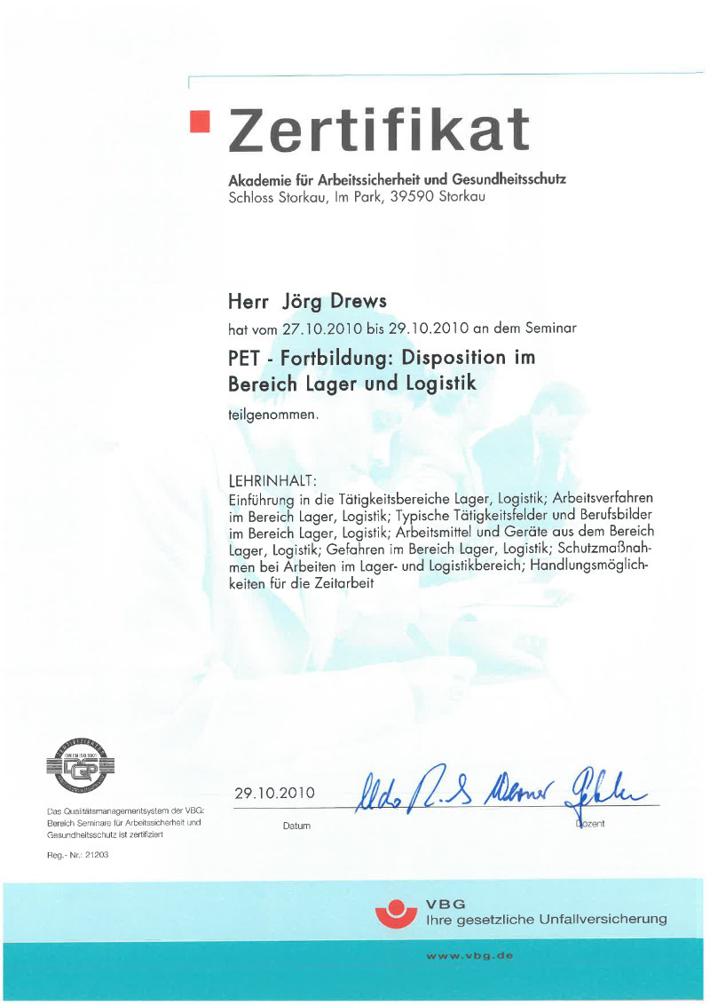 Zertifikat / Urkunde 16 – Jörg Drews, Handwerkbutler