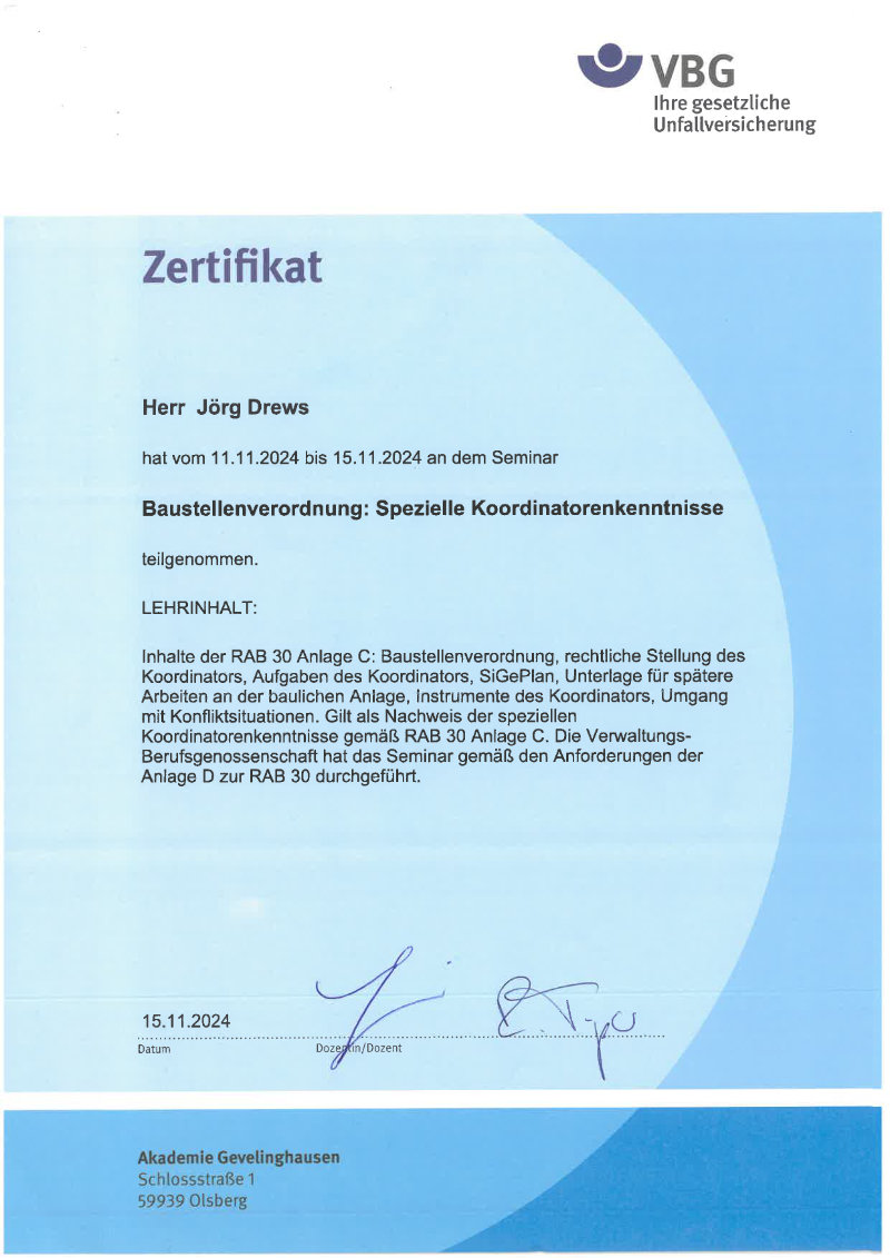 Zertifikat / Urkunde 2 – Jörg Drews, Handwerkbutler