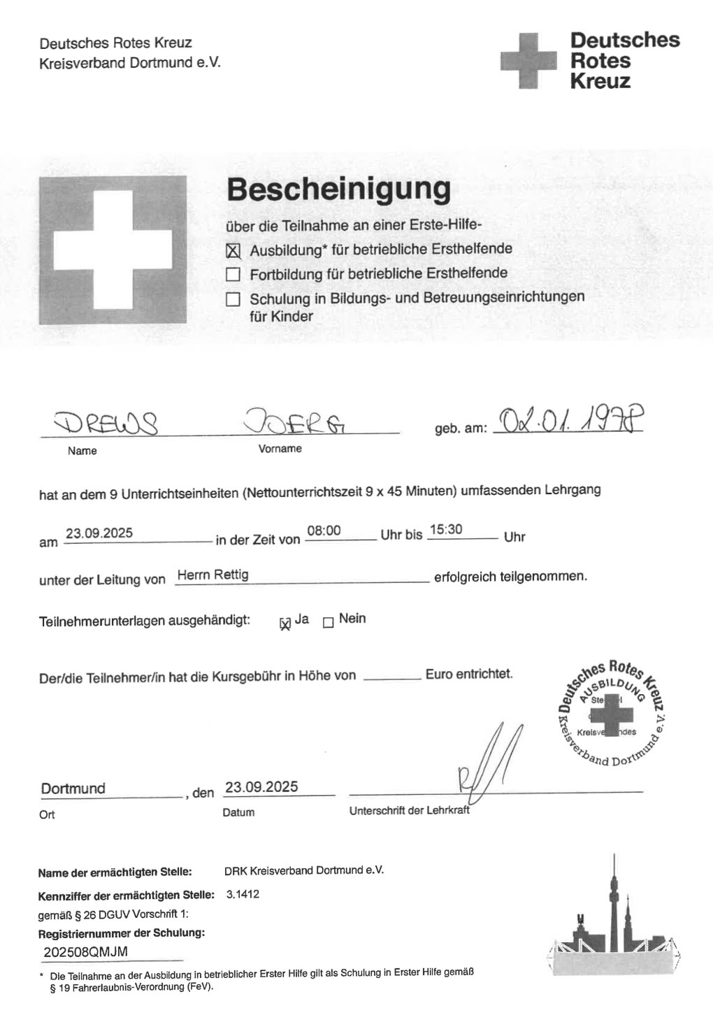 Zertifikat / Urkunde 22 – Jörg Drews, Handwerkbutler