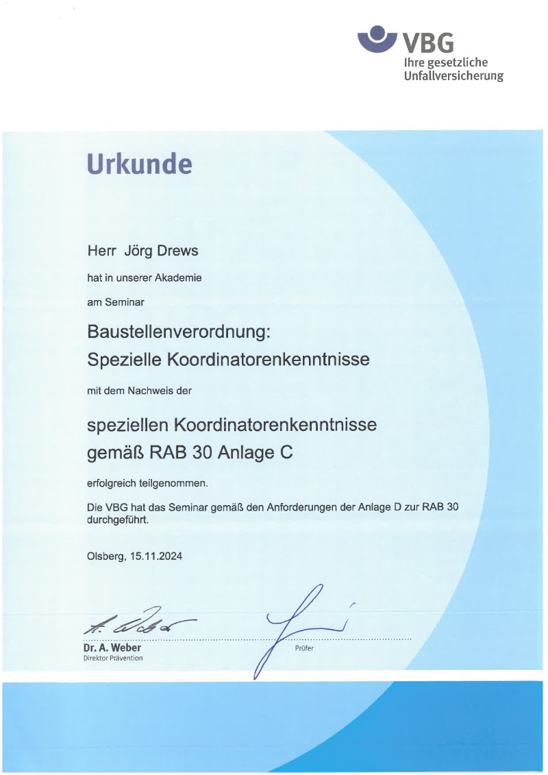 Zertifikat / Urkunde 3 – Jörg Drews, Handwerkbutler