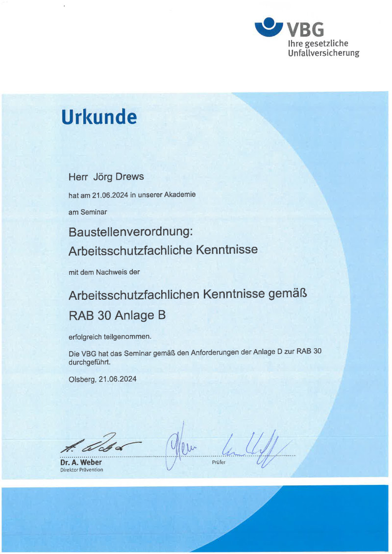Zertifikat / Urkunde 5 – Jörg Drews, Handwerkbutler